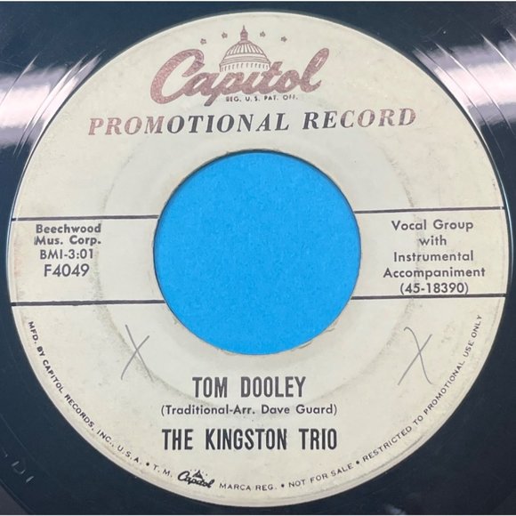 The Kingston Trio Tom Dooley Ruby Red 45 Country Promo Capitol F4049 - Picture 1 of 4